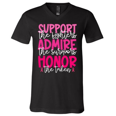 Breast Cancer Awareness Support Admire Honor Ribbon V-Neck T-Shirt