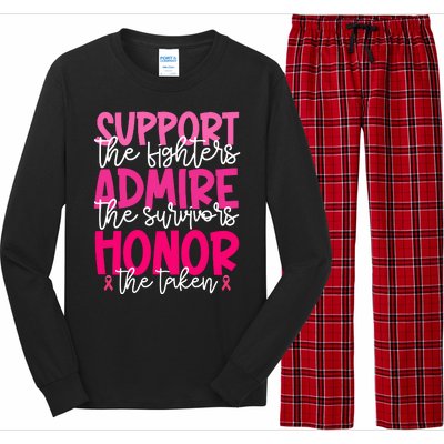 Breast Cancer Awareness Support Admire Honor Ribbon Long Sleeve Pajama Set