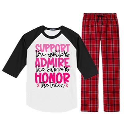 Breast Cancer Awareness Support Admire Honor Ribbon Raglan Sleeve Pajama Set