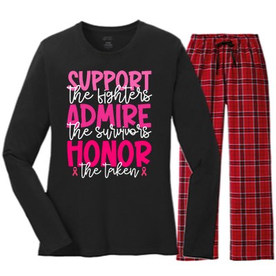 Breast Cancer Awareness Support Admire Honor Ribbon Women's Long Sleeve Flannel Pajama Set 