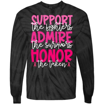 Breast Cancer Awareness Support Admire Honor Ribbon Tie-Dye Long Sleeve Shirt