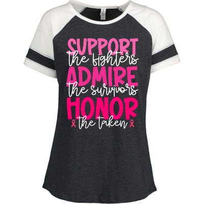 Breast Cancer Awareness Support Admire Honor Ribbon Enza Ladies Jersey Colorblock Tee