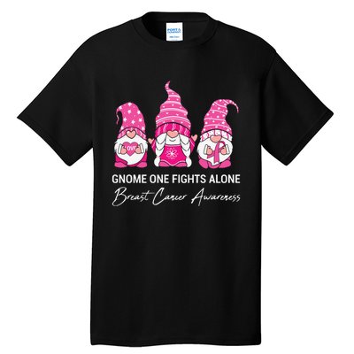 Breast Cancer Awareness Gnome No One Fights Alone Tall T-Shirt