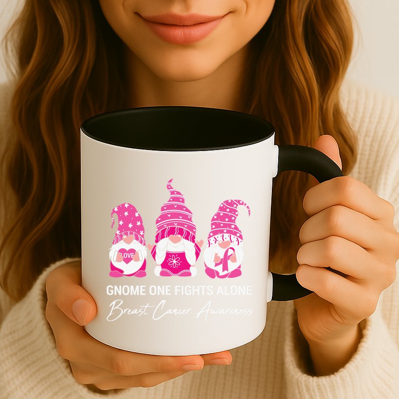 Breast Cancer Awareness Gnome No One Fights Alone Mug