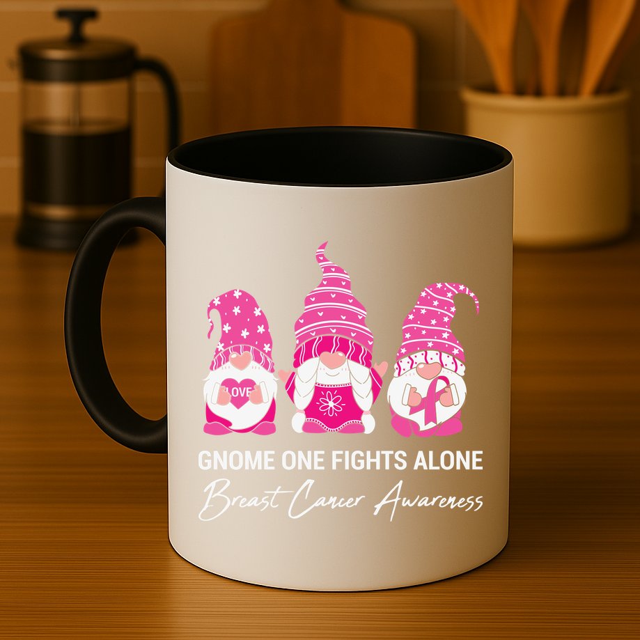 Breast Cancer Awareness Gnome No One Fights Alone Mug