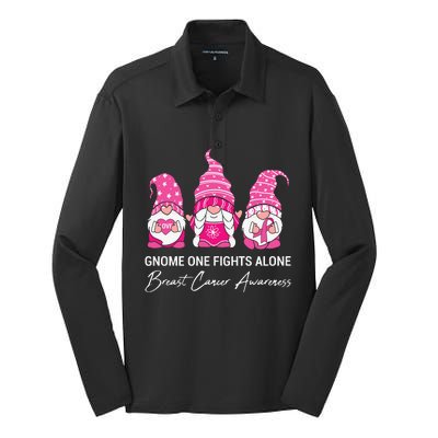 Breast Cancer Awareness Gnome No One Fights Alone Silk Touch Performance Long Sleeve Polo