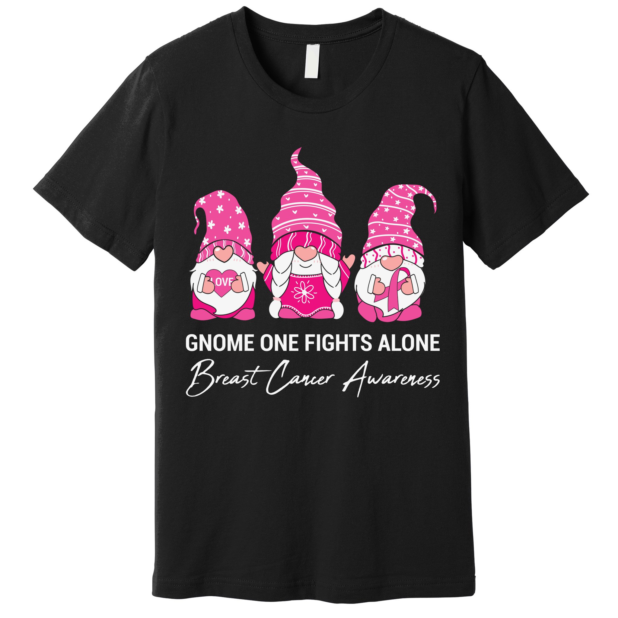Breast Cancer Awareness Gnome No One Fights Alone Premium T-Shirt