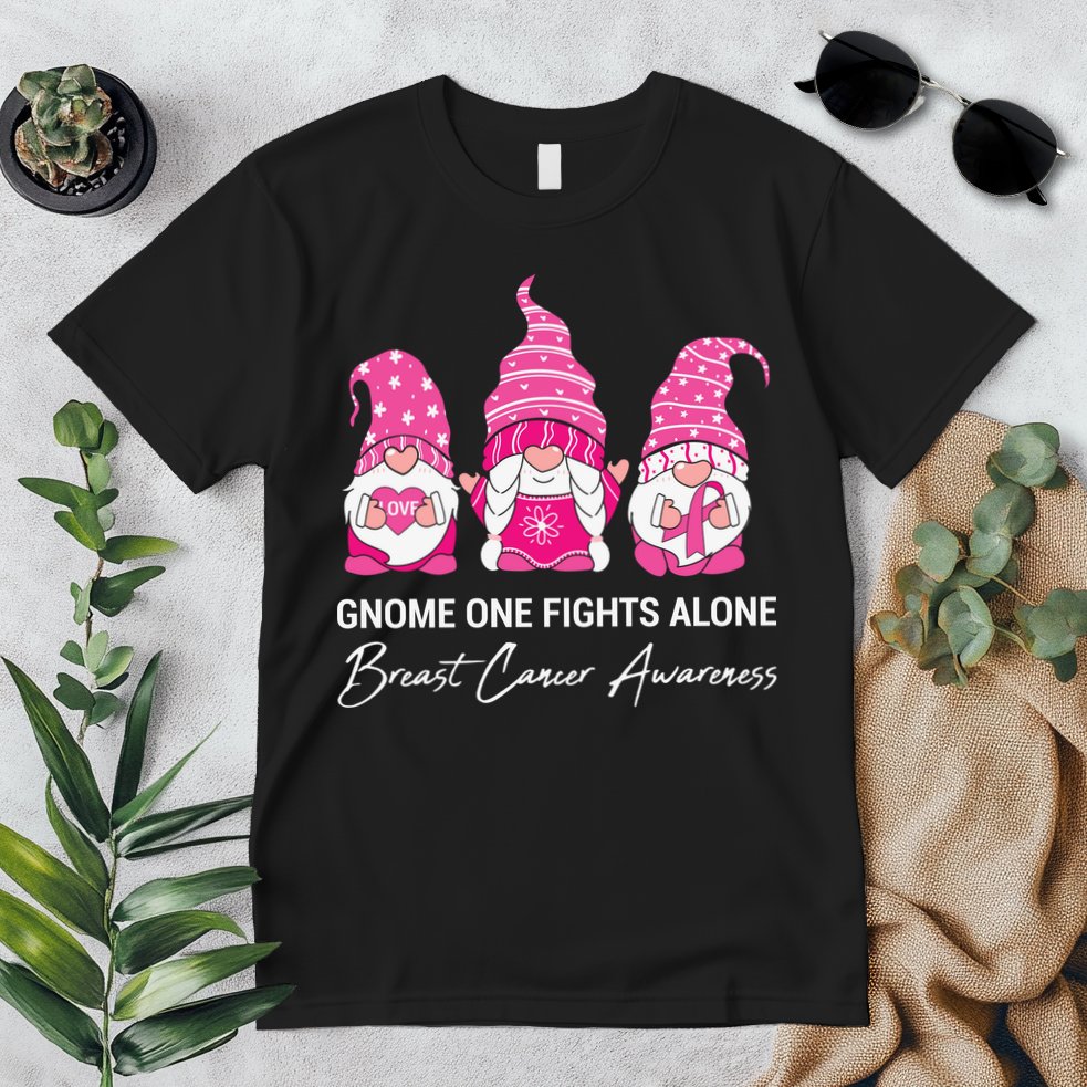 Breast Cancer Awareness Gnome No One Fights Alone Premium T-Shirt