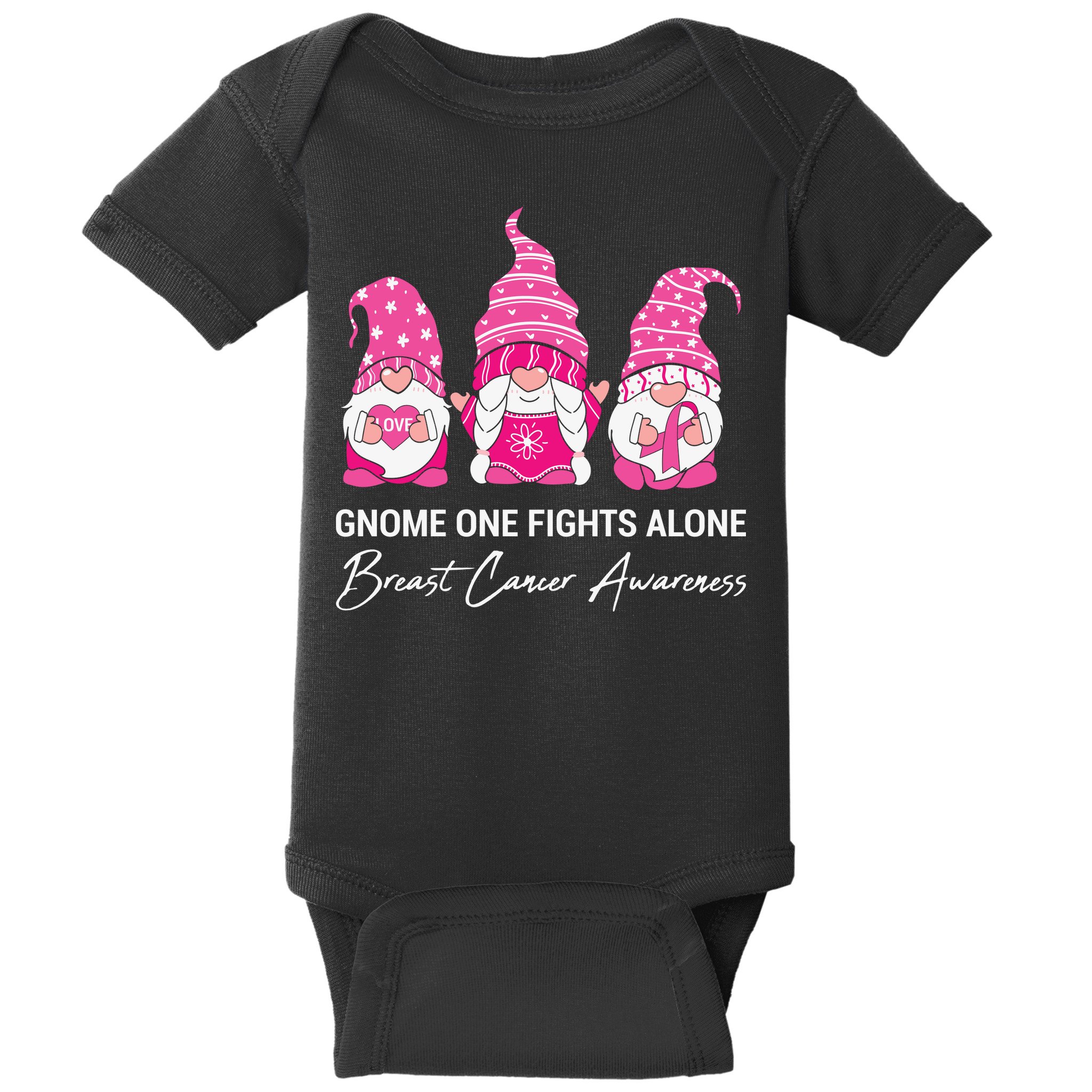 Breast Cancer Awareness Gnome No One Fights Alone Baby Bodysuit