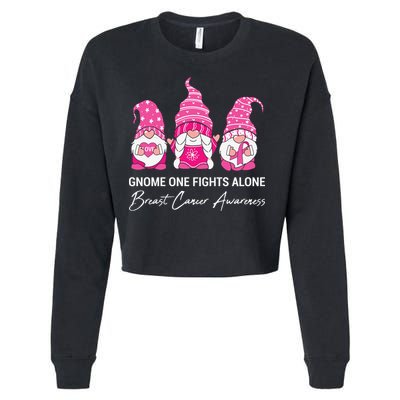 Breast Cancer Awareness Gnome No One Fights Alone Cropped Pullover Crew