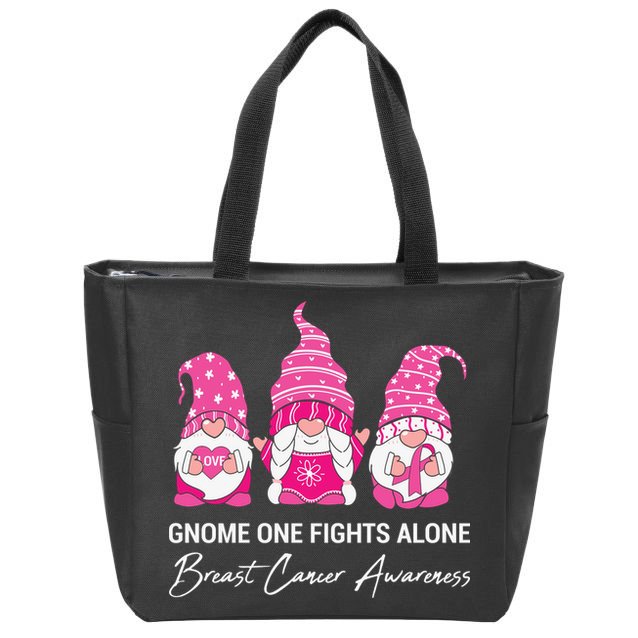 Breast Cancer Awareness Gnome No One Fights Alone Zip Tote Bag