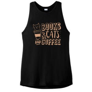 Books Cats And Coffee Lover Ladies PosiCharge Tri-Blend Wicking Tank