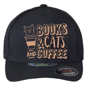 Books Cats And Coffee Lover Flexfit Unipanel Trucker Cap