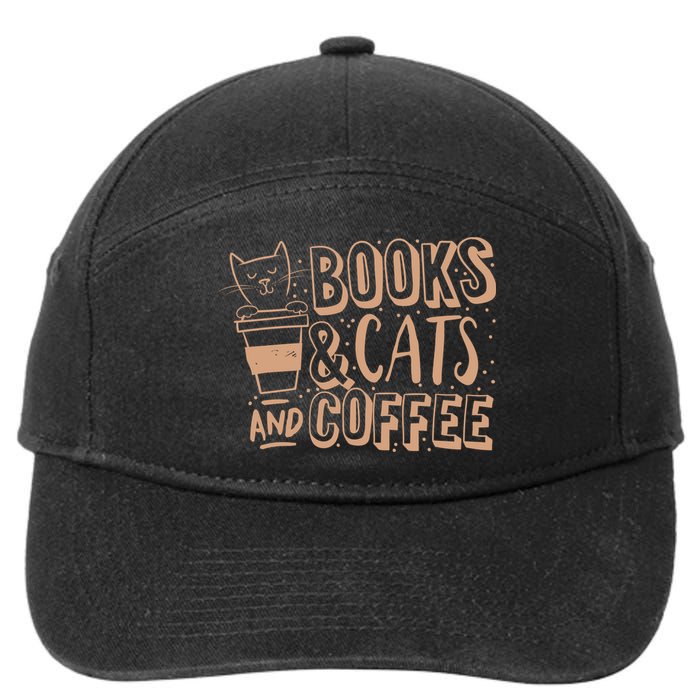 Books Cats And Coffee Lover 7-Panel Snapback Hat