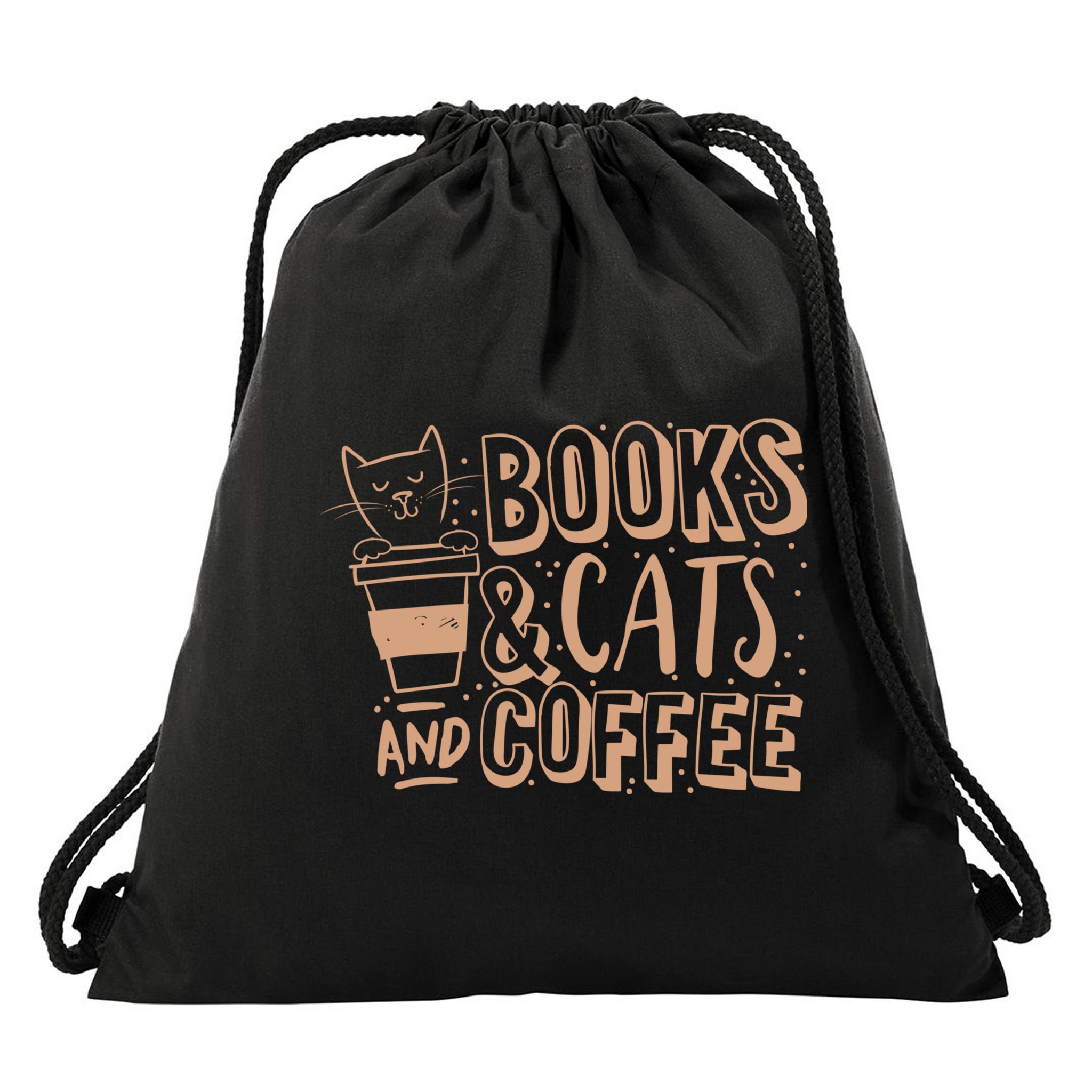Books Cats And Coffee Lover Drawstring Bag
