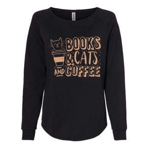 Books Cats And Coffee Lover Womens California Wash Sweatshirt