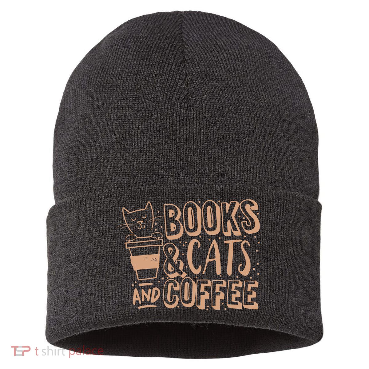 Books Cats And Coffee Lover Sustainable Knit Beanie