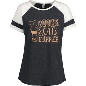 Books Cats And Coffee Lover Enza Ladies Jersey Colorblock Tee