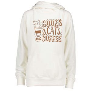 Books Cats And Coffee Lover Womens Funnel Neck Pullover Hood