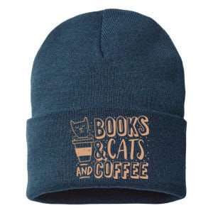 Books Cats And Coffee Lover Sustainable Knit Beanie