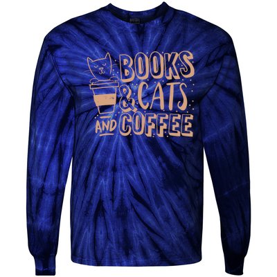 Books Cats And Coffee Lover Tie-Dye Long Sleeve Shirt