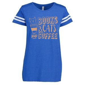 Books Cats And Coffee Lover Enza Ladies Jersey Football T-Shirt