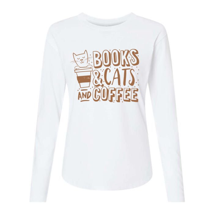 Books Cats And Coffee Lover Womens Cotton Relaxed Long Sleeve T-Shirt