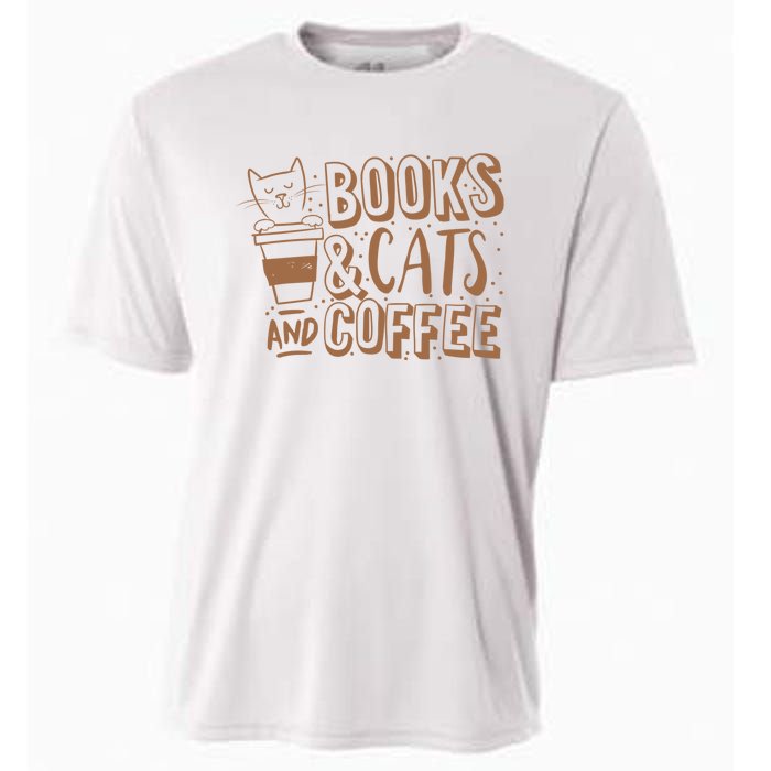 Books Cats And Coffee Lover Cooling Performance Crew T-Shirt