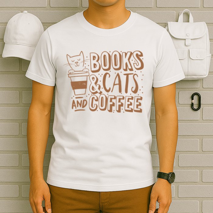 Books Cats And Coffee Lover T-Shirt