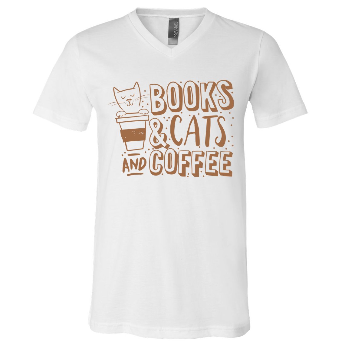 Books Cats And Coffee Lover V-Neck T-Shirt
