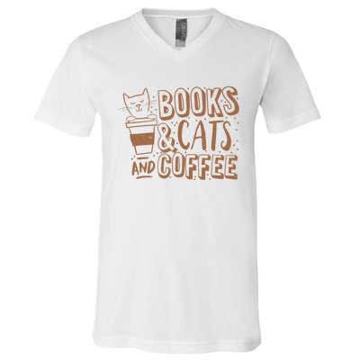 Books Cats And Coffee Lover V-Neck T-Shirt