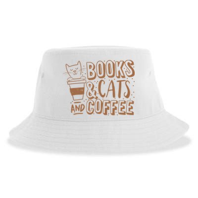 Books Cats And Coffee Lover Sustainable Bucket Hat