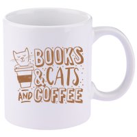 Books Cats And Coffee Lover 11oz C Handle Ceramic Mug