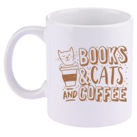 Books Cats And Coffee Lover 11oz C Handle Ceramic Mug