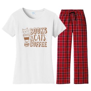 Books Cats And Coffee Lover Women's Flannel Pajama Set