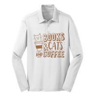 Books Cats And Coffee Lover Silk Touch Performance Long Sleeve Polo