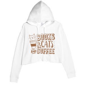 Books Cats And Coffee Lover Crop Fleece Hoodie