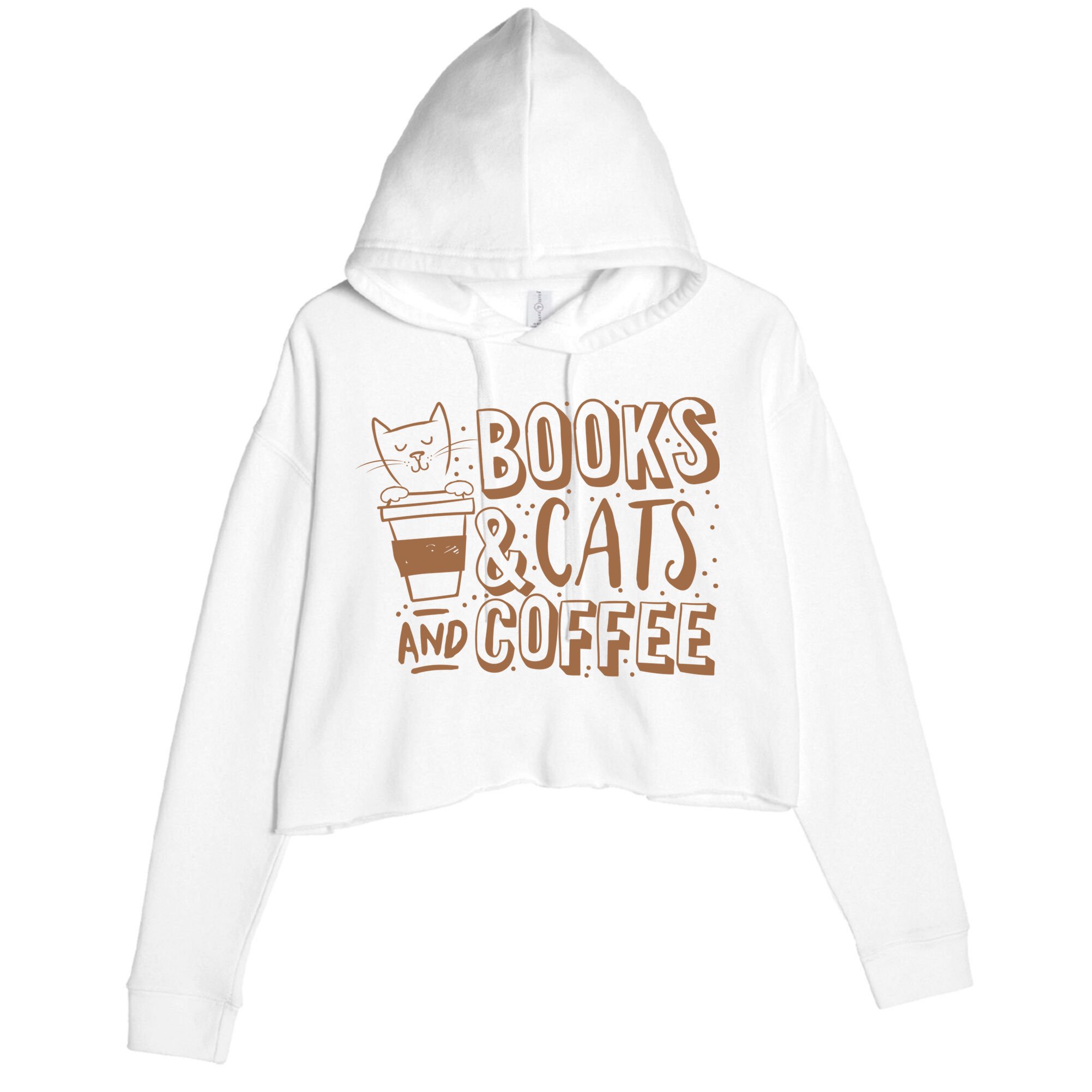 Books Cats And Coffee Lover Crop Fleece Hoodie