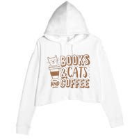 Books Cats And Coffee Lover Crop Fleece Hoodie