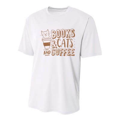 Books Cats And Coffee Lover Youth Performance Sprint T-Shirt
