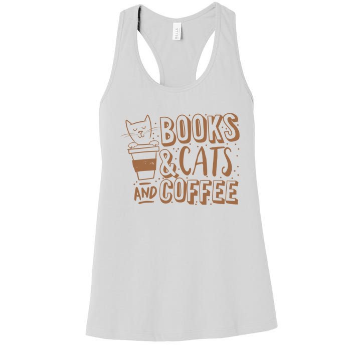 Books Cats And Coffee Lover Women's Racerback Tank