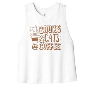 Books Cats And Coffee Lover Women's Racerback Cropped Tank