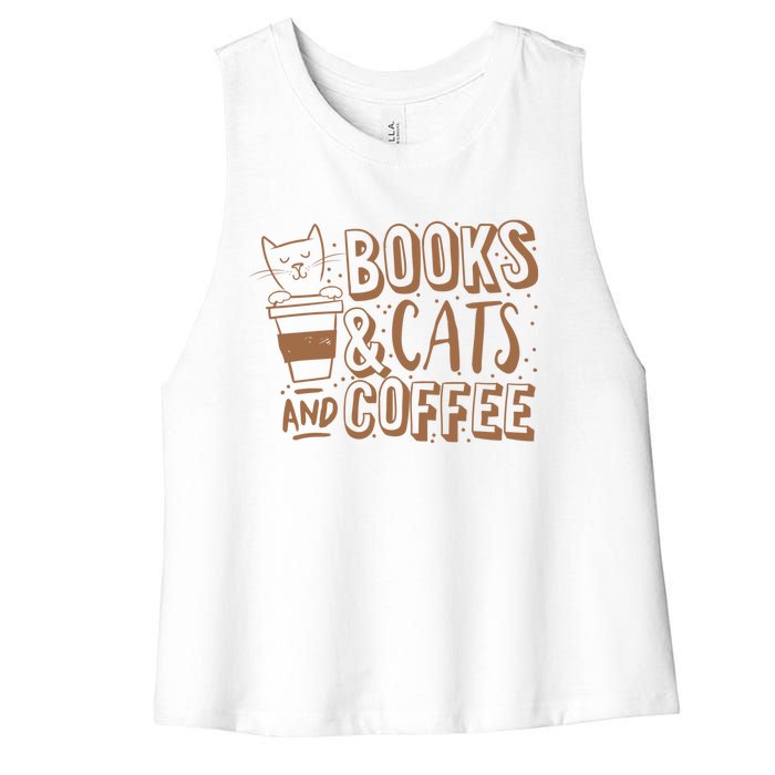 Books Cats And Coffee Lover Women's Racerback Cropped Tank