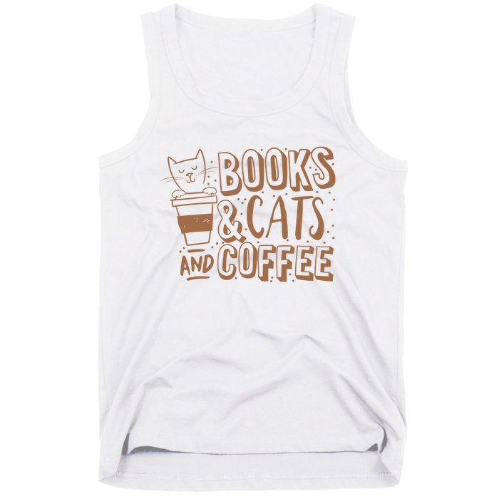 Books Cats And Coffee Lover Tank Top