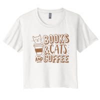 Books Cats And Coffee Lover Women's Crop Top Tee