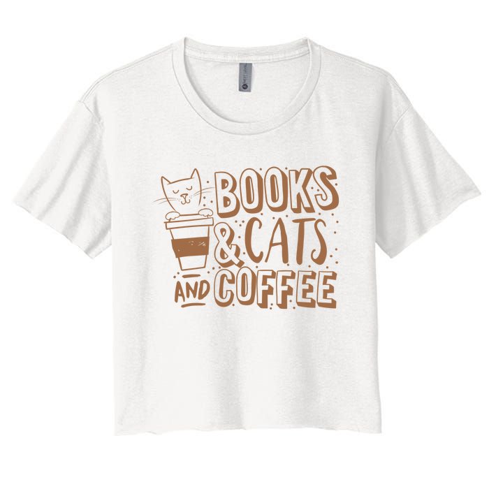 Books Cats And Coffee Lover Women's Crop Top Tee