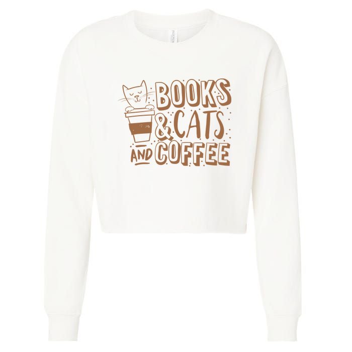 Books Cats And Coffee Lover Cropped Pullover Crew