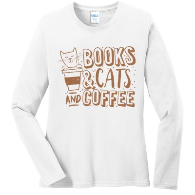 Books Cats And Coffee Lover Ladies Long Sleeve Shirt