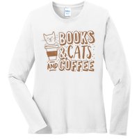 Books Cats And Coffee Lover Ladies Long Sleeve Shirt