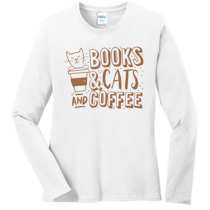 Books Cats And Coffee Lover Ladies Long Sleeve Shirt